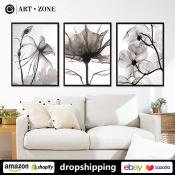 Moderno Črno beli Cvet Rastline Botaničnega plakatov tiskanje platna slike wall art za dnevna soba dekor za spalnico estetske