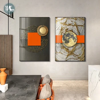 Povzetek Orange Canvas Tiskanja Slikarstvo Zlato folijo geometrijske barvni Poster Wall Art Slik na Platno, Dnevna Soba, Pisarna Dekor