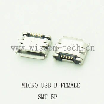 1000pcs/veliko Mikro Priključek USB 2.0 Ženski priključek, Telefon Dodatki Rep Polnjenje USB priključek 5pin SMT