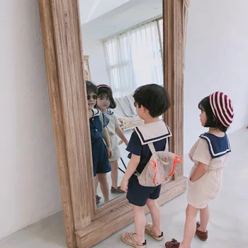 2020 Poletje korejskem Slogu Otroci Mornar Ovratnik Bombaž Perilo Oblačila Določa Srčkan Fantje Dekleta Kratek Sleeve Majica + Hlače 2Pcs Obleke