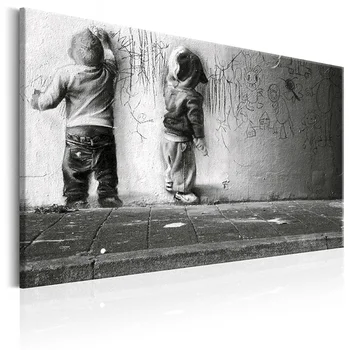 Sodobna Wall Art posameznih Kosov Srečno Otroštvo Dve Malo Fantje Scrawl na Steni Platno Slikarstvo Sliko Otrok Sobi Doma Dekor