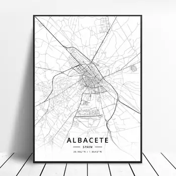 Elche Pamploni Vitoria-Gasteiz Madrid Albacete Santander Oviedo Španija Platno Art Map Plakat