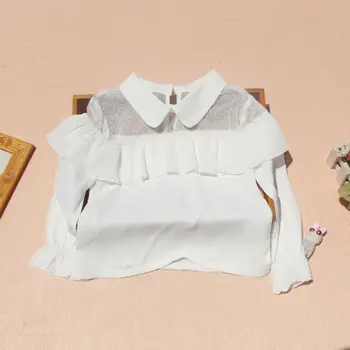 2020 Jeseni Dekle Bele Bluze Šifon Čipke Vrhu Baby Dekle z Dolgimi Rokavi Srajce Ruffle Puloverju Bluzo Obleko za najstnice 9Y