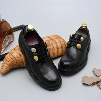 Britanski Formalno Črno Obleko Čevlje Oblikovalca Mens Krog Toe Čipke Pravega Usnja Derby Čevelj Moški Poslovnih Prosti Čas Cowhide Čevlji