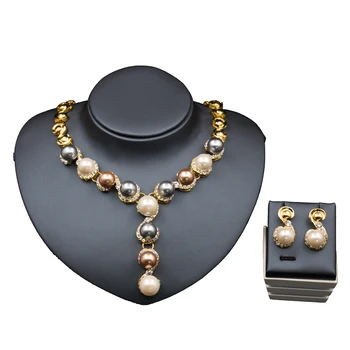 Parure bijoux mariage nakit zlato barvo avstrijski kristalno simulirani pearl nakita določa ogrlica stud uhan brezplačna dostava
