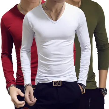 Dropshipping Moških Jeseni T-majice z Dolgimi Rokavi V Vratu Puloverju Slim Fit Priložnostne Minimalističen Moški zgornji deli oblačil