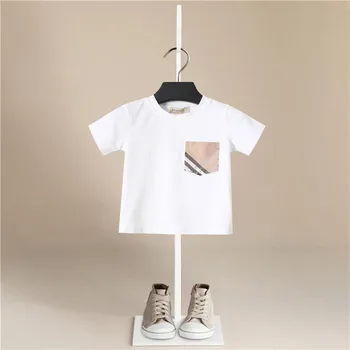 2020 Poletje Moda trak pocket T-shirt Otrok Fantje Kratkimi Rokavi Belo Tees Baby Otroci Bombaž Vrhovi Za Dekleta Obleke 6Y 2