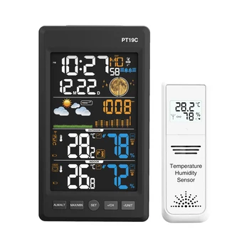 Barvita LCD-Zaslon Vremenske Postaje Temperatura Vlažnost Senzor Z Barometer Vremenska Napoved Radijskega Nadzora Čas