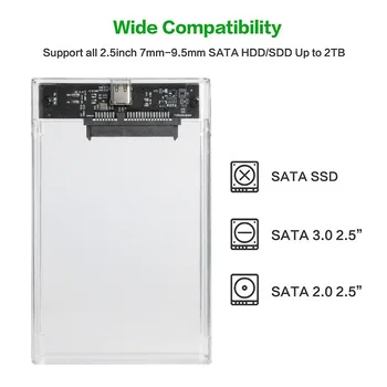 USB 3.1 Tip-C Mobilne Trdi Disk Polje za Podporo 8TB Pregleden 2.5 inch SATA HDD SSD Zunanje Ohišje Ohišje za Prenosni RAČUNALNIK