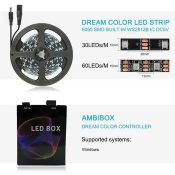 5 LED Trak 30LED 60LED 2M/3M/4M/5M WS2812B 5050 RGB Sanje Barve USB APP LED Trak Svetlobe za Namizni RAČUNALNIK Zaslon