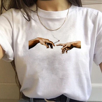 Michelangelo Estetske Harajuku Majica s kratkimi rokavi Ženske Grunge Ullzang Vintage T-shirt 90. letih Grafični Smešno Tshirt Ulične Vrh Tees Ženski