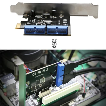 Super Hitrost PCI Express Dual 20 Pin Krmilnika USB 3.0 za Kartico PCI-E X1 2 Vrat USB 3.0 Glave Z Low Profile Bracket