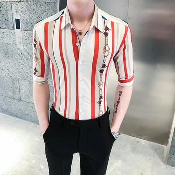Moda za Moške Oblačila 2020 Vse Tekme Poletne Moške Črtaste Srajce korejski Slim Fit Pol Sleeve Majica Moški Priložnostne Bluzo Homme 3XL-M