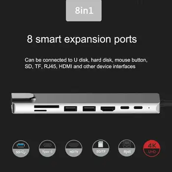 USB Tip C Hub Adapter Multifuctional Kartic 6 v 1 Multiport Adapter 4K HDMI PD RJ45 Za Nintendo Stikalo Dock