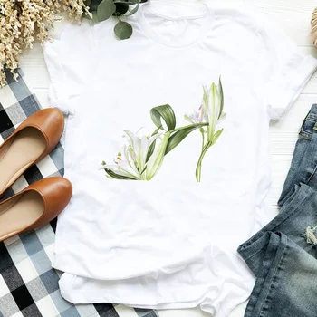 Ženske Lady Cvetlični Čevlje, Oblačila, Casual Camisas Mujer Tiskanja Dame Tee T Ženska Majica Oblačila Tshirt moški Top Graphic T-shirt