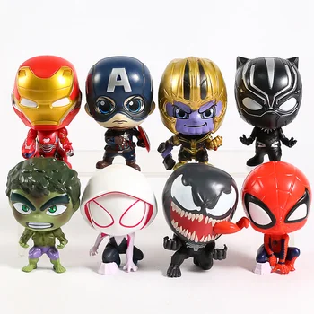 Avengers Spiderman Gwen Stacy Strup Thanos Hulk Captain America, Iron Man, Black Panther figuric Igrače 8pcs/set