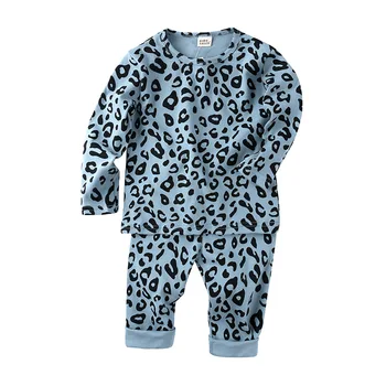 Malčka fant obleke Jeseni novo otrok leopard tiskanja oblačila fantje dekleta pižame visoko pasu varstvo trebuh toplo 2pcs obleko