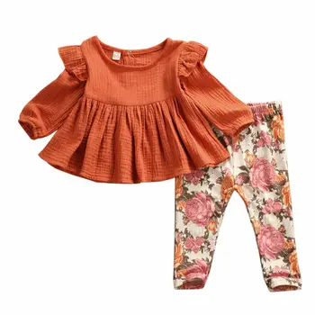 2PCS Newborn Baby Toddler Dekleta Jeseni Obleke T-shirt Vrhovi+Cvetlični Hlače Oblačila