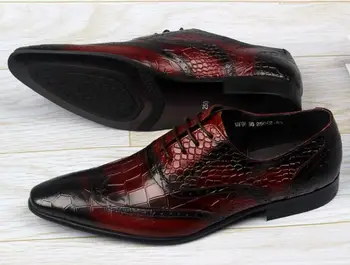 Obleko čevlje moške čipke kamen vzorec kariran vklesan brogue čevlji poined nogi pravega usnja mix barve luksuzni smart casual sheos