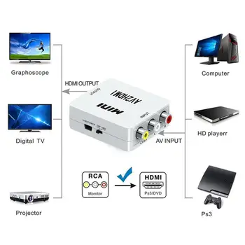 1080p Mini Rca Za HDMI-compatibleAv Composite Adapter Pretvornik Cvbs Audio Video Pretvornik Av Pretvornik Za Tv Z Usb Kablom