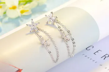 Jasno Crystal Star Cvet 925 Sterling Srebro Rese Uhan Za Ženske Vroče Moda Funt-srebrni-nakit Brincos Bijoux