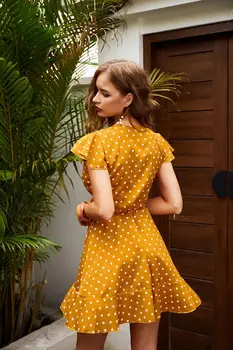 Foridol Pika Priložnostne v vratu Ruffle Mini Obleka za Poletje Kratek Plaži Sundress Ženske, Modno Elegantna Zaviti Harajuku Obleke 2020