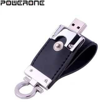POWERONE kovinski keychain pendrive 8GB 16GB 32GB 64GB Usnje Pogon USB Pen Drive Pendriver flash Pomnilniško Kartico memory stick