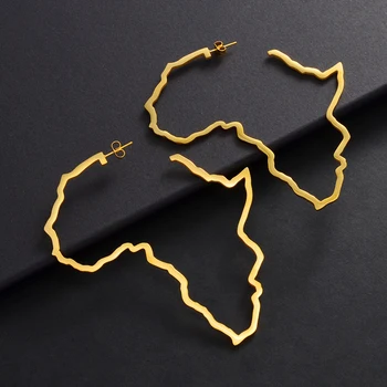 9 CM Oris Afriki Zemljevid Velike Uhane Pretiravati Uhan Zlato Barvo Afriški Nakit Tradicionalni Etnični Hyperbole Uhani #201121