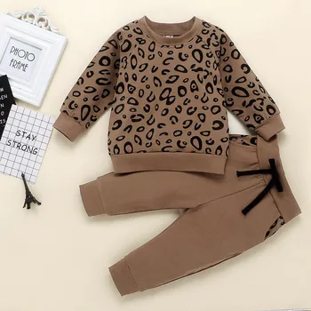 40# Otrok Trenirko Baby Dekleta Fantje Dolgo rokavi Leopard Natisniti T-shirt Majica In Hlače, Obleka Otroška Zimska Oblačila Одежда