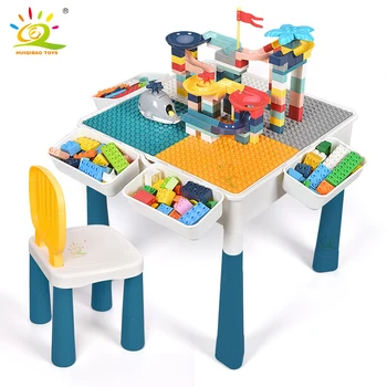 HUIQIBAO Multi-Funkcijo gradniki Tabela Z Eno Stoli Majhnih in Velikih Delcev Baseplate Desk DIY Otrok Igrača Otroci Darilo