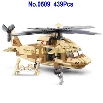 Sluban 439pcs vojaških letalskih sil black hawk reševalni helikopter gradnik Igrača