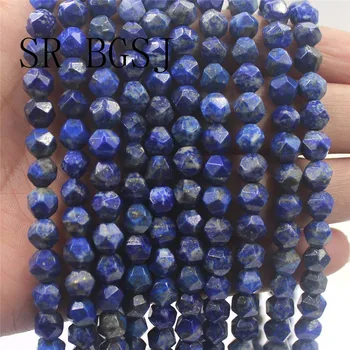Brezplačna Dostava za 8 mm Obrazi Krog Poligonske Lapis Lazuli Naravnih Modri Kamen DIY Kroglice Sklop 15