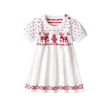 Nov Baby Dekleta Oblačenja Božič Bel Malo Elk Obleko Cvetlični Kolena-dolžina Obleko Za Dekle, Otroci Obleke Baby Dekle Oblačila Starost 1-3