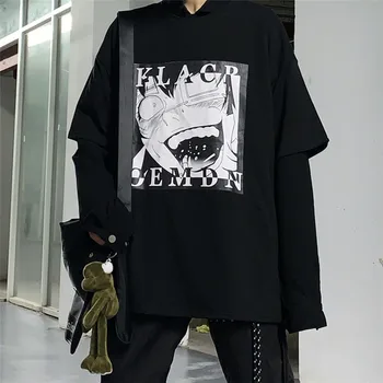 WHOHOLL Gothic Punk T-majice Moški Ženske Unisex Harajuku Temno Anime Črke Natisni Nekaj Obrabe Poletje Svoboden Kratek sleeved majica s kratkimi rokavi