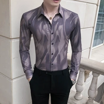Britanski Stil Srajce za Moške Oblačila Modni 2020 Dolg Rokav Moške Srajce Priložnostne Digital Print Slim Fit Camisas Par Hombre 3XL
