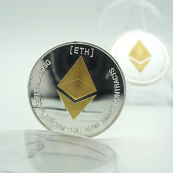 ETH Zlato/Iver Potiskane Ethereum Bitcoin Reliefni Stereo Bitcoin Digitalno Valuto Kovanec Fizično spominski Malo Kovinsko repica