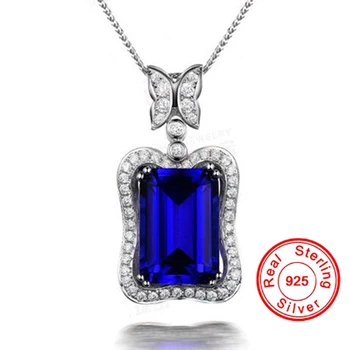 Novo modra, temno Modra Obesek 925 Sterling Srebrni Barvi Ogrlica Za Ženske, Cut Pravokotnik Modra Gemstone AAA Diamant, Cirkon Obesek
