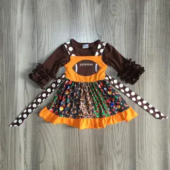 Otroci dekliška oblačila dekleta fall 2-kos obleke žogo igre kovitlati obleko z deklet, dolg rokav tee nogomet tiskanja obleko
