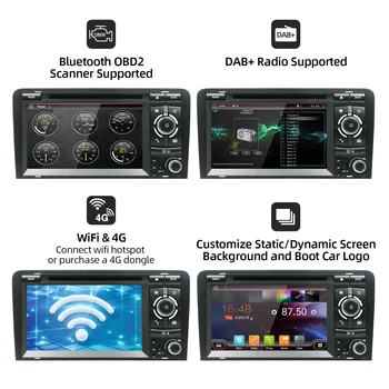 Quad core Android 10.0 2 din avto dvd gps navigacija za Audi A3 S3 2003-2011 avto radio večpredstavnostna aoturadio predvajalnik, zaslon na dotik,