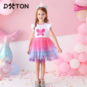 DXTON 2020 Baby Girl Oblačenja z Metulj Aplicirano Vestidos Bombaž Otroci Poletje Stranke Obleke za Dekleta Obleke Princess Kostum