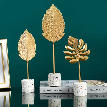 Ustvarjalne Gold leaf Dom Dekoracija dodatna Oprema Sodobne Cvetje Okraski Miniaturni Kovin, Figurice leseno pisarniško mizo dekoracijo