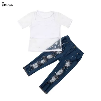 NAS 3pcs Novorojenega Dojenčka, Malčka Otrok Baby Girl Obleke 2019 Nove T-shirt+Telovnik Vrhovi+Dolge Hlače Obleko Set