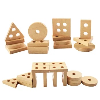 1 Nastavite Otroci Lesene Zlaganje Bloki Geometrijske Oblike Blokov, Zgodnje Izobraževanje Igrača za Otroka M09
