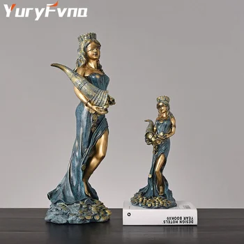 YuryFvna grške Boginje sreče in Sreče StatuesResin Zaslepljeni Dama ima Rog Bogastvo Rimskega Figurice Doma Dekor