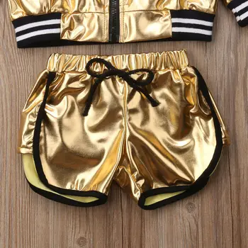 Moda Otroci Baby Girl Obleke, Kovinske Suknjič Vrhovi+Kratke Hlače 2Pcs Outifts Set Oblačila