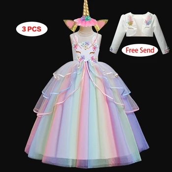 Vroče prodaje fantasy Cvet dekle rainbow Unicorn poroka stranka obleko dekle rojstni dan Dekle oblačila Samorog vlogo ples žogo obleke