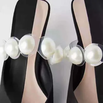 2020 Nove Ženske Čevlje Pearl Black Dekoracijo Divje Opozoril Stiletto Visoko peto Čevlje