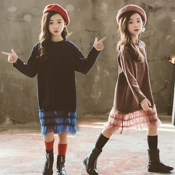 Zimske Obleke za Dekleta Obleke 2020 Novo Najstnik Šolo Obleko otroška Oblačila Plus Žamet Toplo Otroci Obleko 8 10 12 14 Let