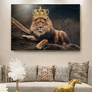 Levji Kralj Z Royal Crown Platno Natisne Steno Umetnosti Plakatov In Fotografij Afriške Živali Smešno Lev Slikarstvo Sliko Za Dnevno Sobo