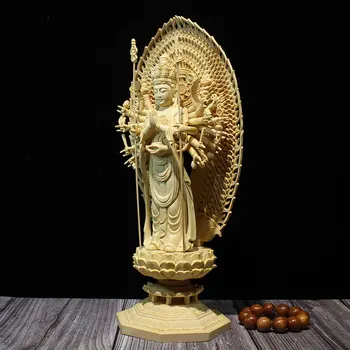 28/43 cm Tisoč Roke Guanyin Šimšir Lesa Carvinga Figurice Ročno izklesan Kip Bude obrti Dom Dekoracija dodatna Oprema